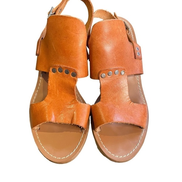 Barbara Barbieri Brown Leather Slingback Sandal Block Heel studs Size 9 - Picture 8 of 9